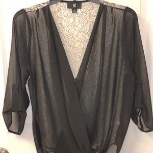 IZ Byer loose black sheer lace blouse women size s